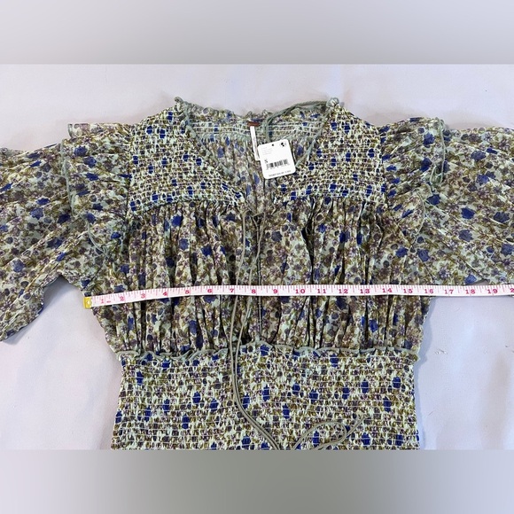 Free People Beatrice Ruffle Blouse Top Floral Printed Smocked‎ Cropped Sz S NWT - Picture 5 of 12